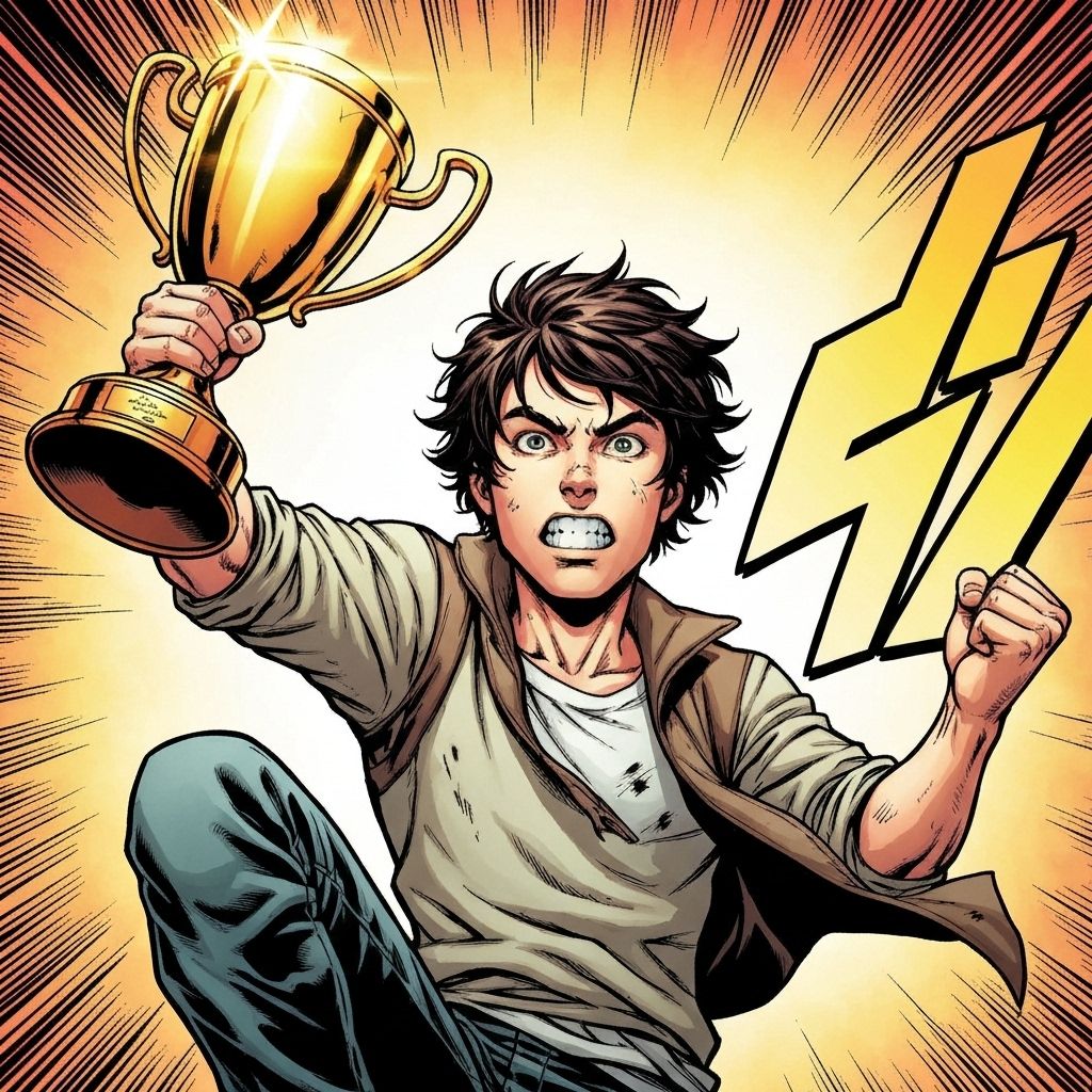 Oliver holding trophy triumphantly